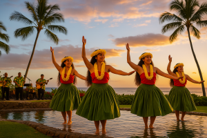 luau dancers and band