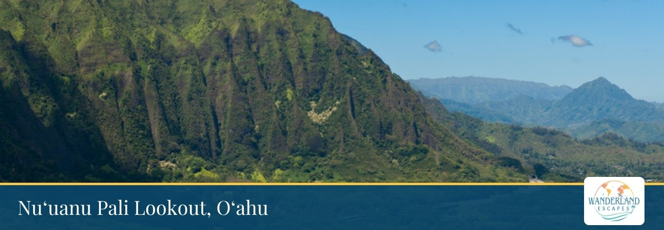 Green cliffs and valley seen from the Nuʻuanu Pali Lookout on Oʻahu