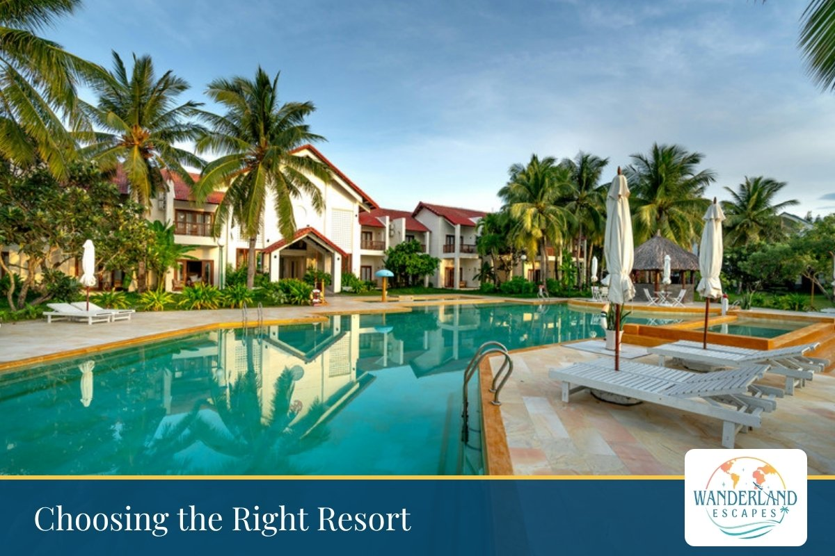 Resort swimming pool surrounded by palm trees