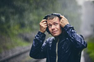 Guy in heavy rain