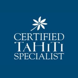 Certified Tahiti Specialist logo with a white flower graphic above the text